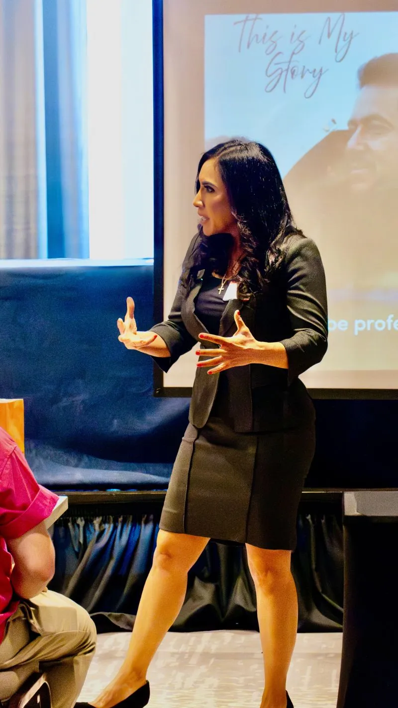 Sandra Gonzalez presenting a keynote