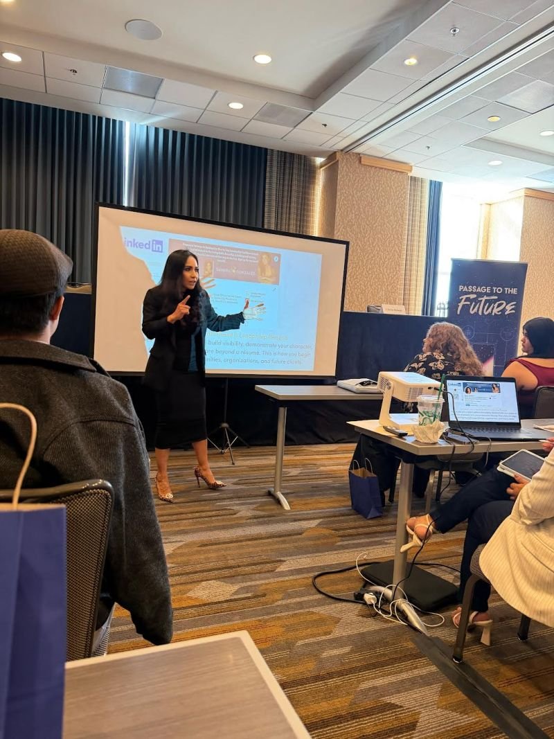 Sandra Gonzalez speaking to an audience